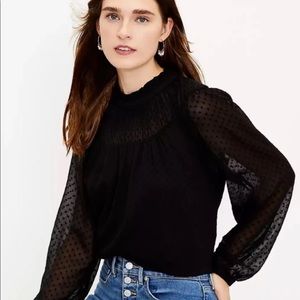 Loft clip shirred ruffle neck blouse